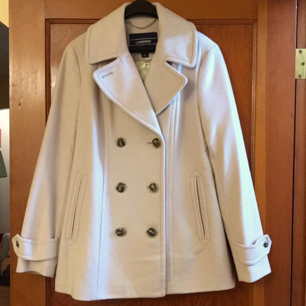 Land’s End Cream color pea coat size 10.